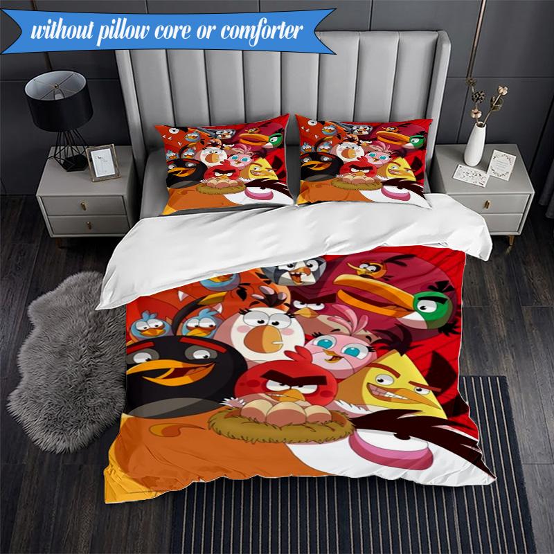 Red Birds Characters Collage 3pcs K-pop music group Bedding set,Ideal for Bedroom, Dormitory,Including Duvet Cover And 2pcs Pillowcases,Fan gifts