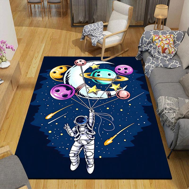1pc Astronaut and planet Print, Design Indoor Area Rug - Soft, Anti-Slip, and Durable Gaming Room Decor for Bedroom