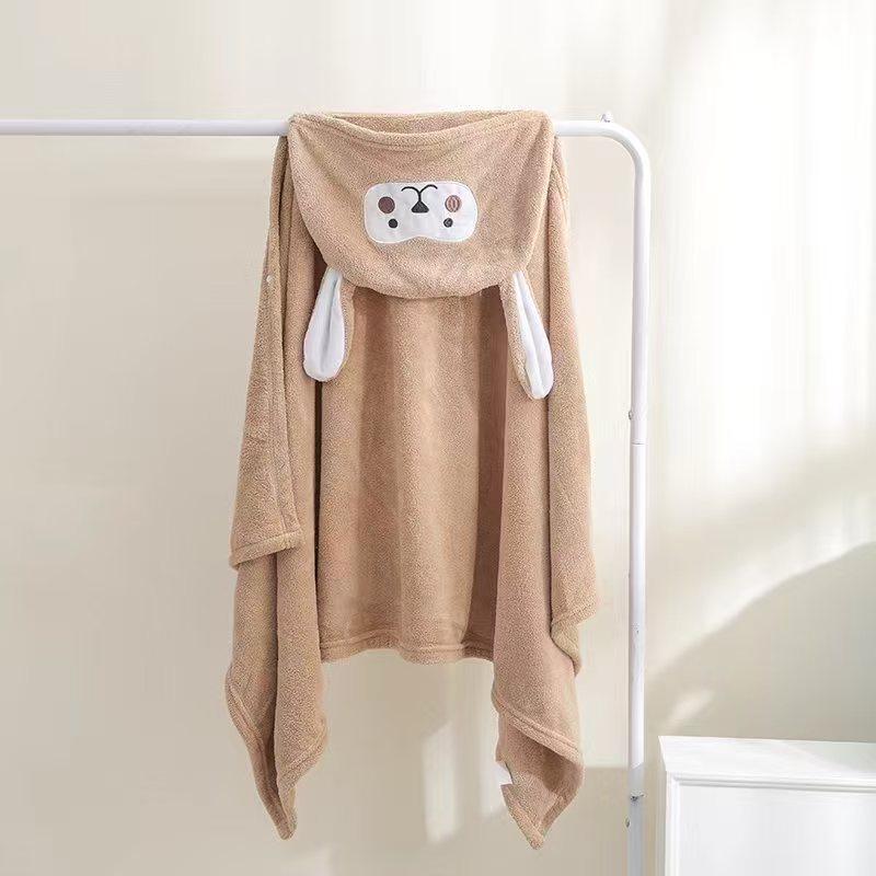 Peignoir à capuche en polaire corail pour enfants - Serviette enveloppante absorbante pour bébé pour le bain et la natation