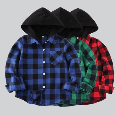Camisa Xadrez Casual com Capuz para Adolescentes Meninos Primavera Outono Manga Longa Moda Combina com Tudo Blusa para Meninas 2-7 Anos Tops Infantis