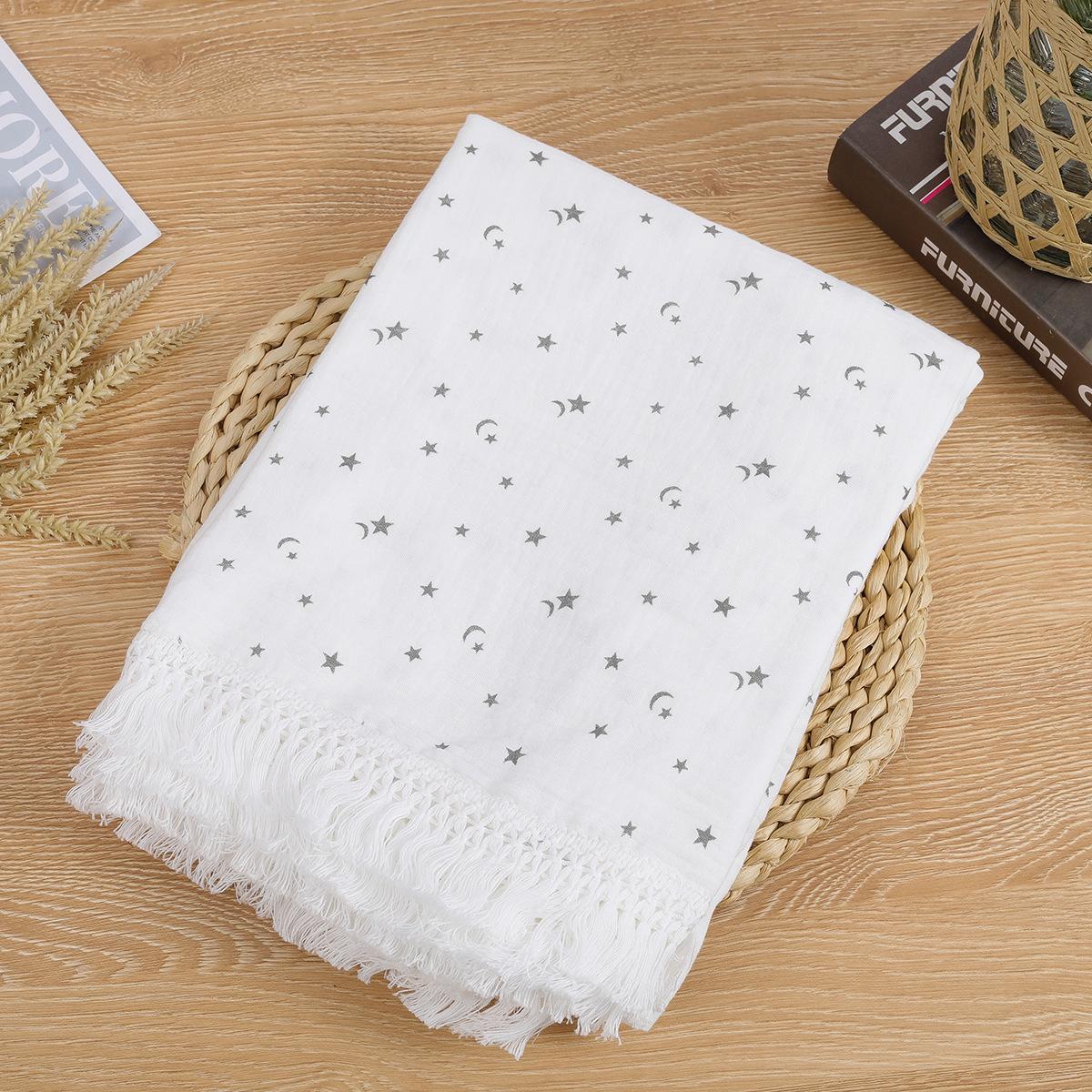 

Двухслойное хлопковое детское одеяло с кисточками - летний чехол для коляски и пеленка 80x65 cm