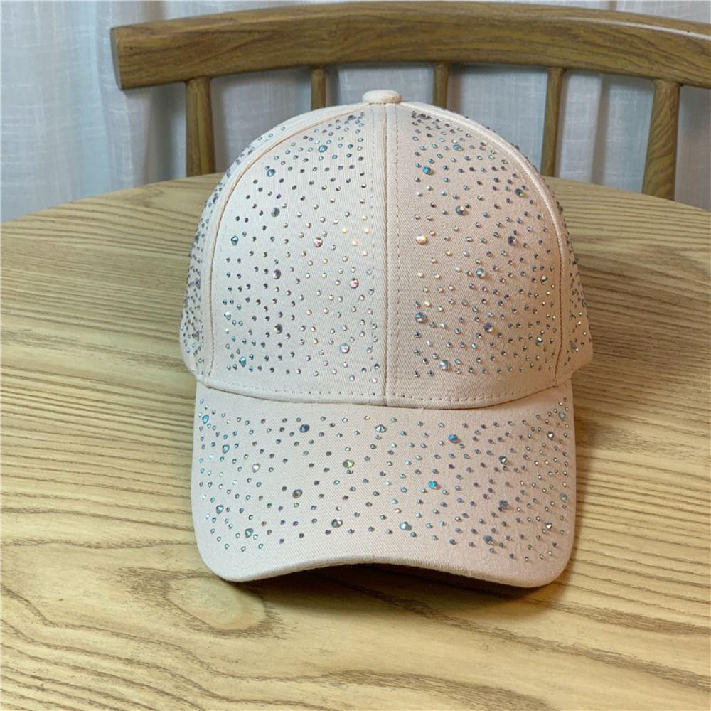 Cotton Full Rhinestone Baseball Hat Solid Color Sunscreen Hat Hotfix Rhinestones Baseball Cap Girl