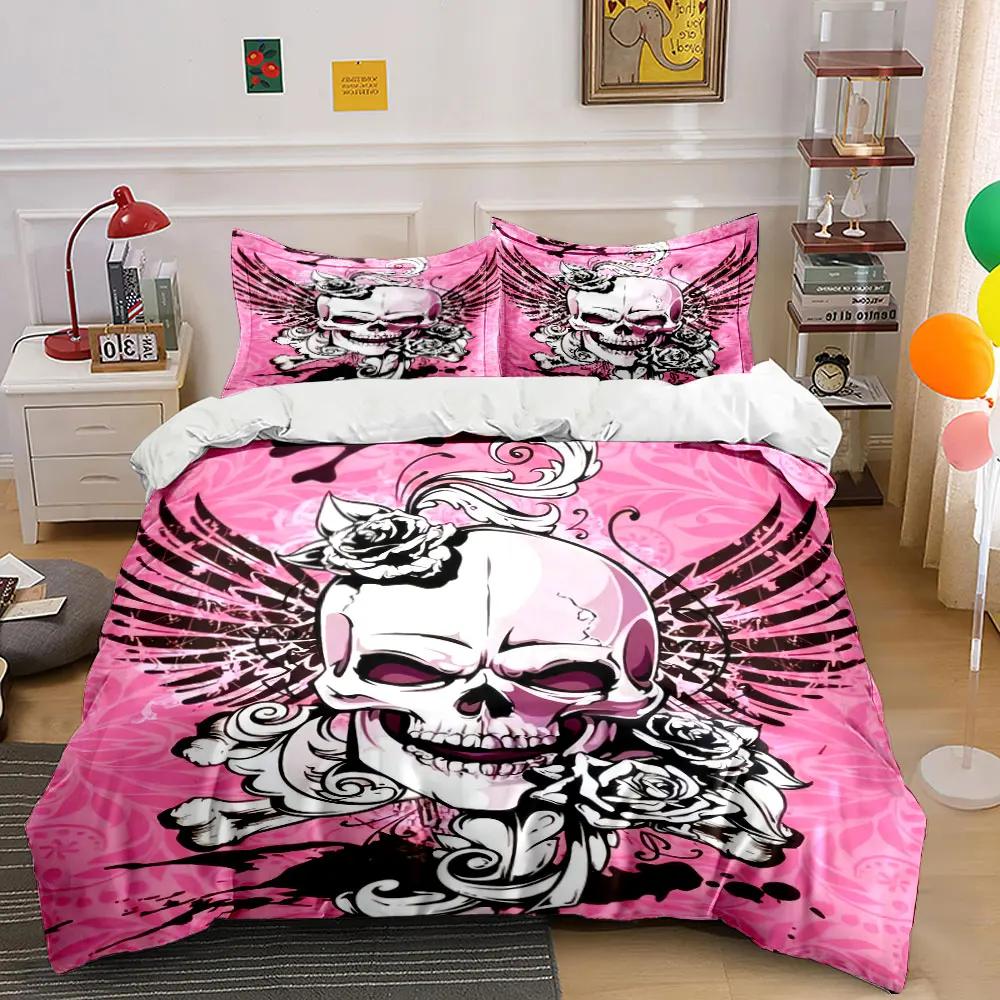 Skull Rose Art Decor Set Bedding Set with 1 Duvet Cover 2 Pillowcases Single Double King Queen Gift