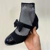 Fashion Spring Summer 2025new Rhinestone Bowkno Sexy Mesh Boots High Heels Small Fragrance Style Sandals Europe America Big Size 45 46