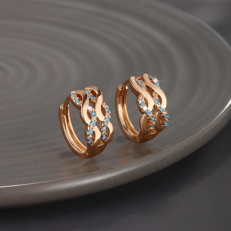 

Светло-золотые серьги с перекрестной волной, женские темпераментные украшения для ушей небесно-голубой