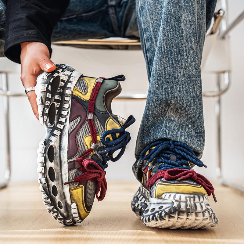 Men's shoes new trend summer breathable mesh dad shoes thick sole heightening travel running shoes casual sports shoes