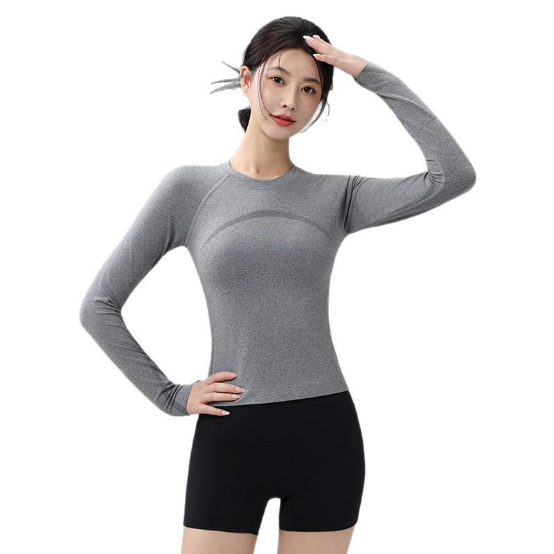 Women's Quick-Dry Long Sleeve Round Neck Training Top for Yoga and Running