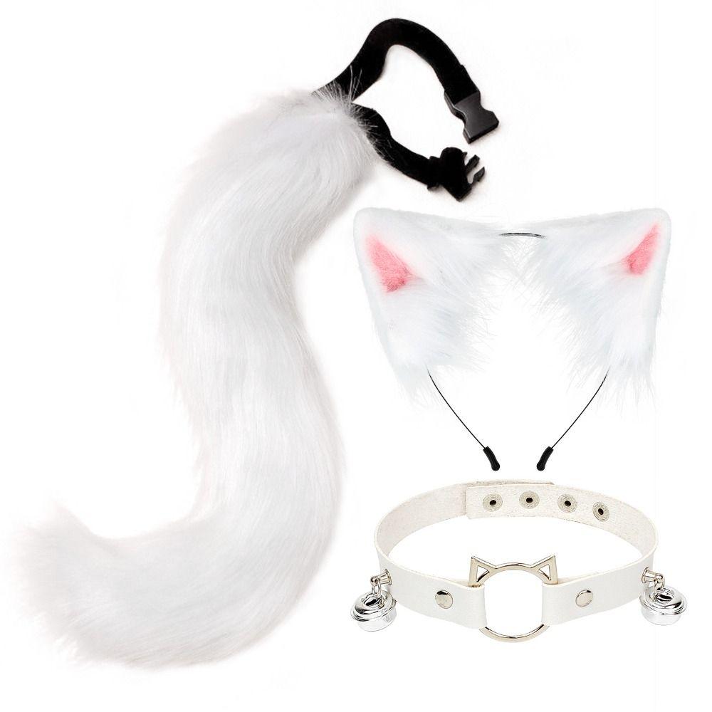 1 Set Cat Ear Halloween Cosplay Accessories Necklace Cat Tail Halloween Animal Cosplay Props Cute Adjustable