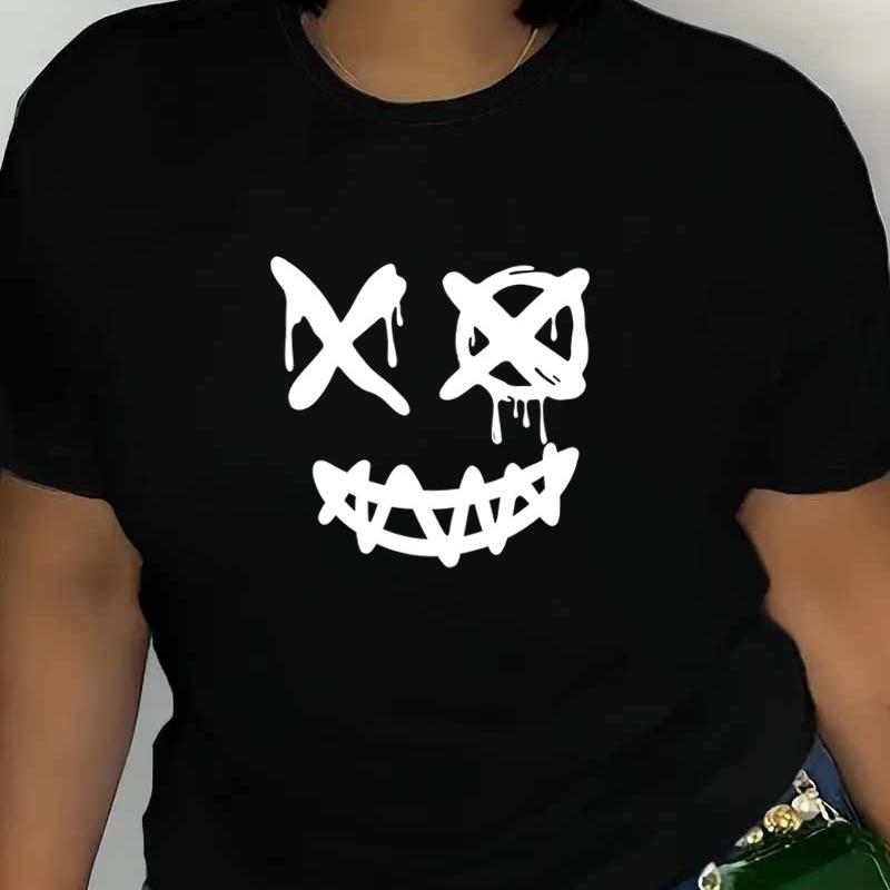 

Women s Solid Crew Neck T-Shirt, Anti-Wrinkle & Versatile, Jeans & Skirt Pairing XXL чорний