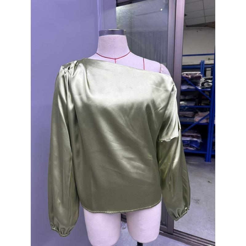 Women's Fashion New Solid Color Diagonal Shoulder Design Long Sleeve Top