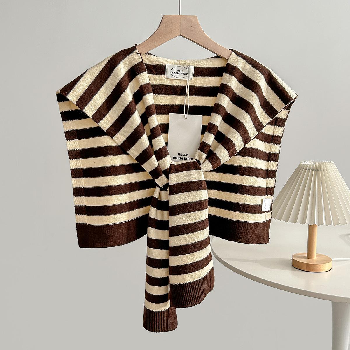 

Красная вязаная полосатая шерстяная шаль женская шаль с искусственным воротником шарф универсальный жилет 105