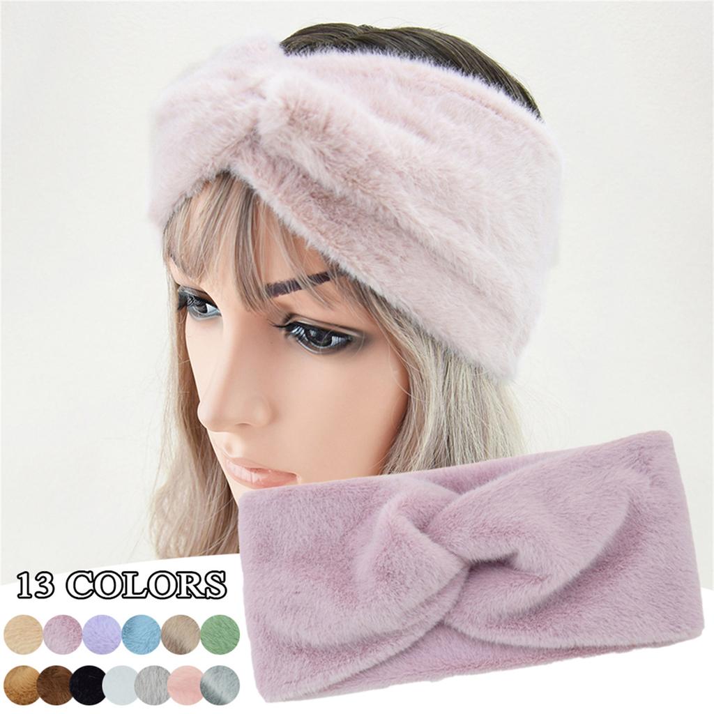Fitness Sport Headband for Female Wide Turban Knot Hairband Elastic Ear Warmer Headwrap Furry Plush Headband for Yoga