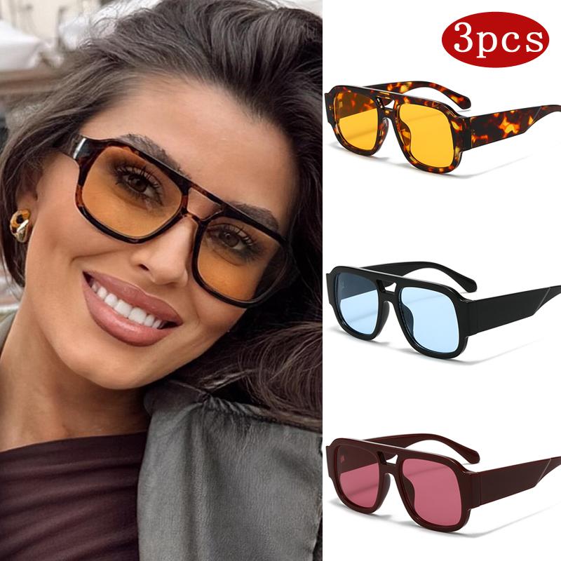 3pack Fashion Double Bridges Women Sunglasses Large Frame Colorful Shades UV400 Luxury Design Eyewear