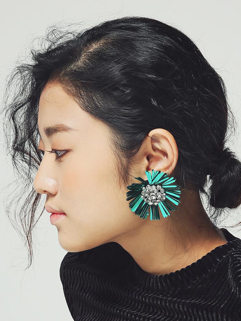 Ditole Mirabo Vintage Sequin Flower Earrings-Green