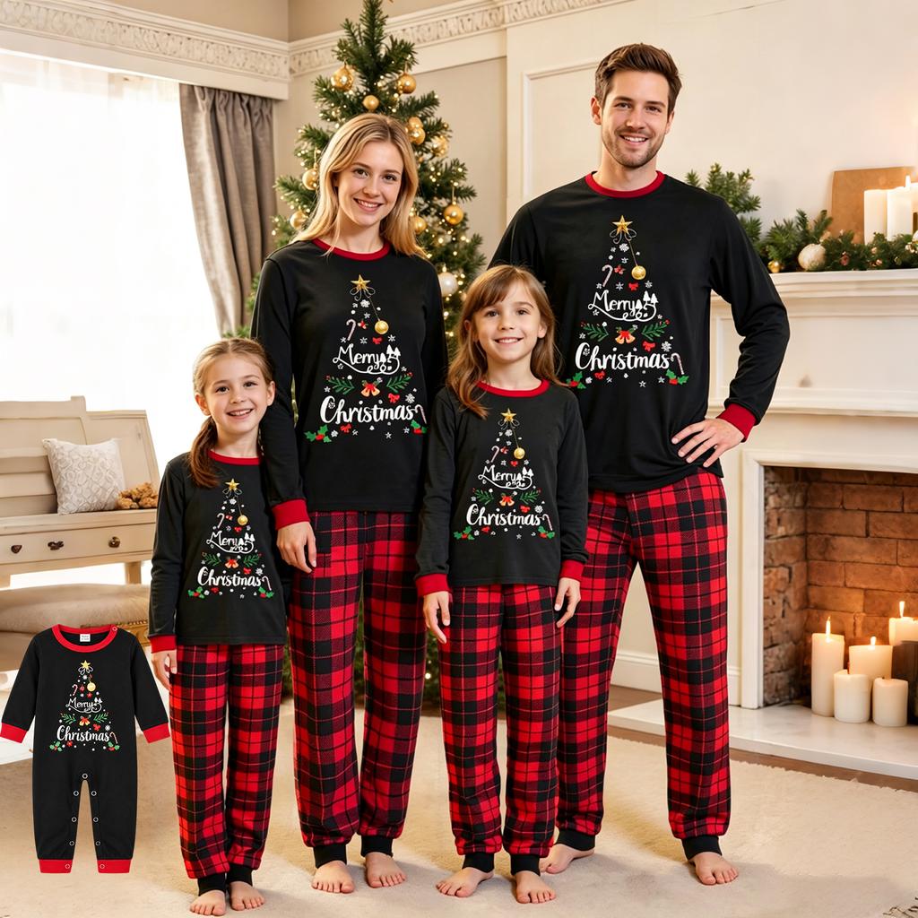 Family Matching Christmas Plaid Loungewear Set with Long Sleeve Top and Pants