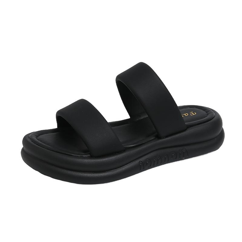 Cool tofflor med hög klack och tjock sula för damer, sommarens nya produkter är bekväma att bära, moderiktiga och exklusiva strandskor, tofflor med en rem