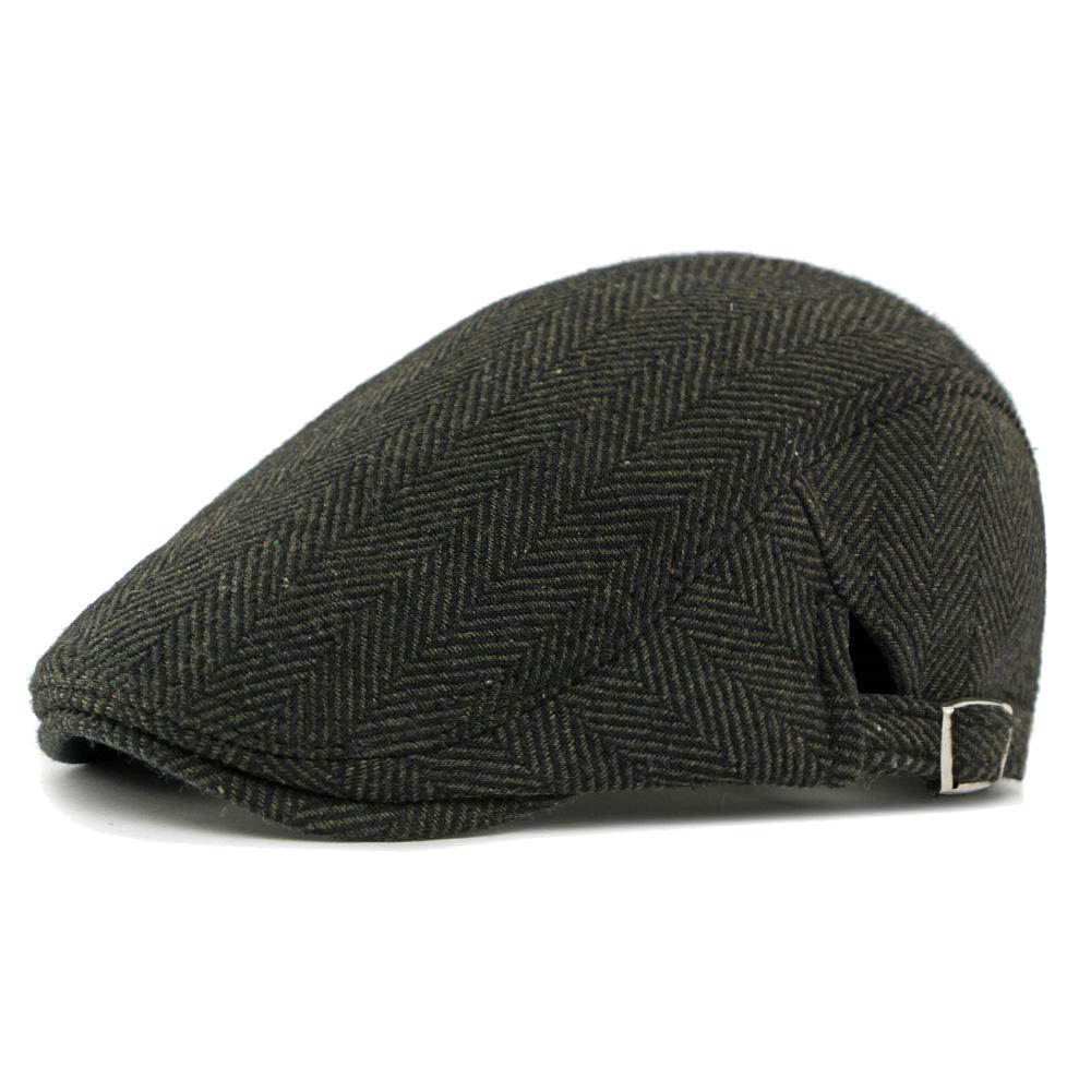 Men's Herringbone Wool Blend Newsboy Cap Vintage Flat Cap for Casual/Cool Weather (5 Color Options)
