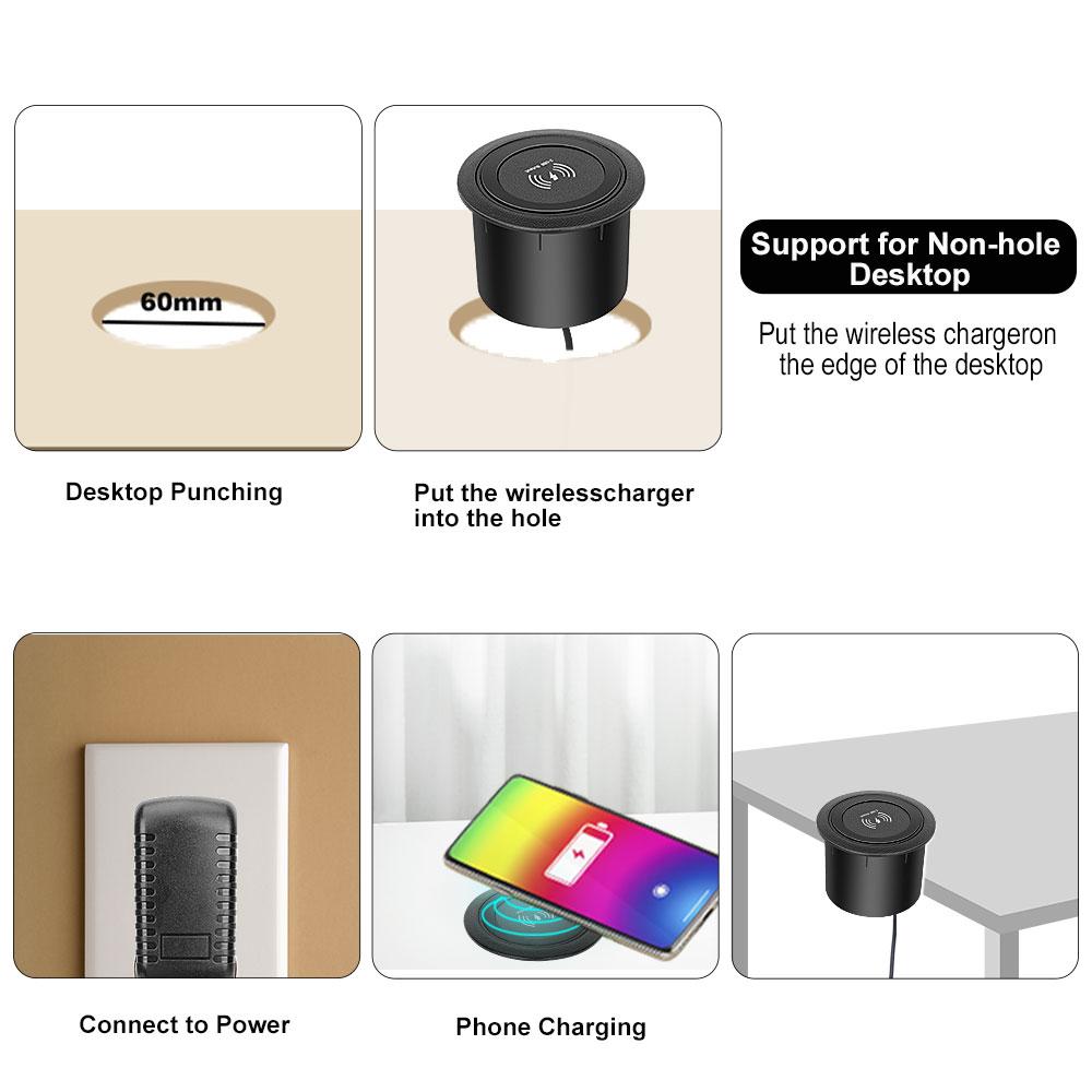 46W Furniture Desktop Embedded Table Wireless Charger Station QC3.0 USB Type C PD Fast Charging For iPhone 13 14 12 Samsung S23