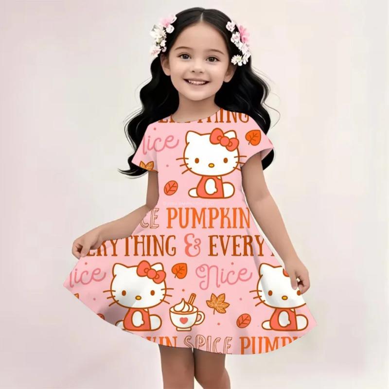 Sanrio New Summer Girls Dress Hello Kitty 3D Printed Fashionable Cartoon Cute Princess Girls Clothes Skirt