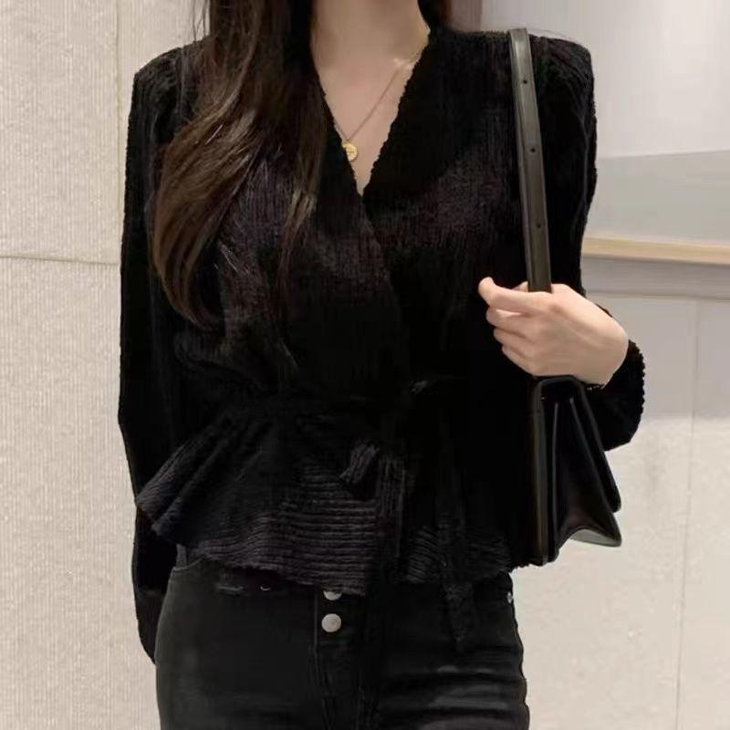 Chic Autumn/Winter Women's Waist-Gathering French Long Sleeve Shirt