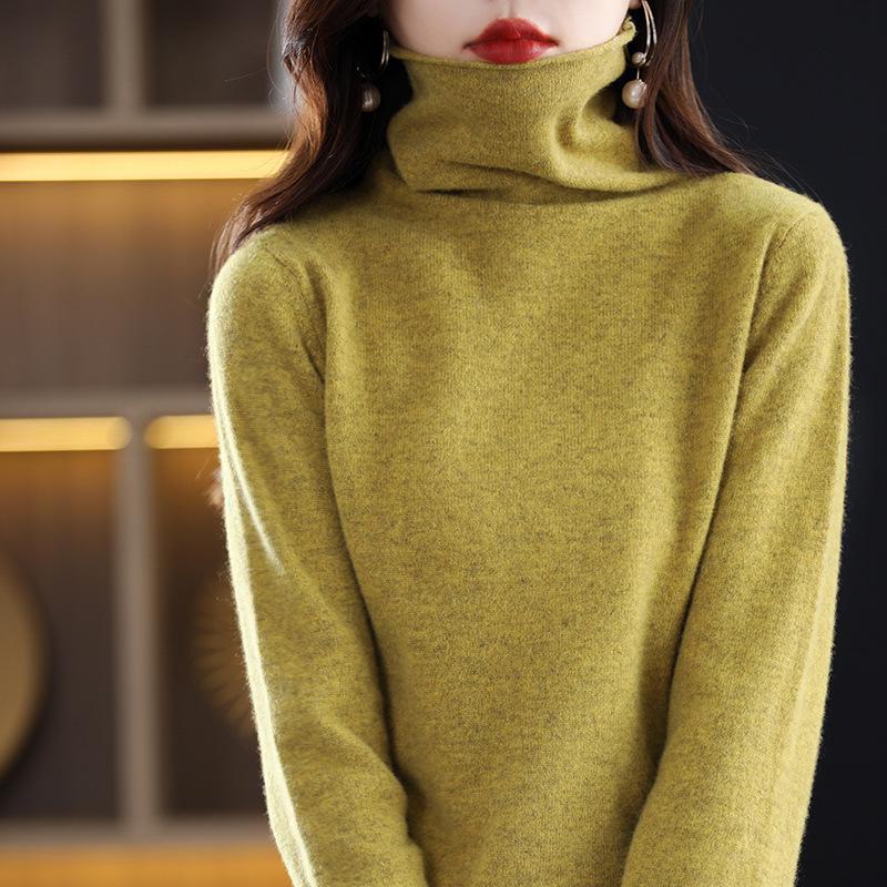 

Женская водолазка из кашемира – однотонная, короткая, простая вязка, 100% шерсть, на осень и зиму. 2XL лист/кленовый