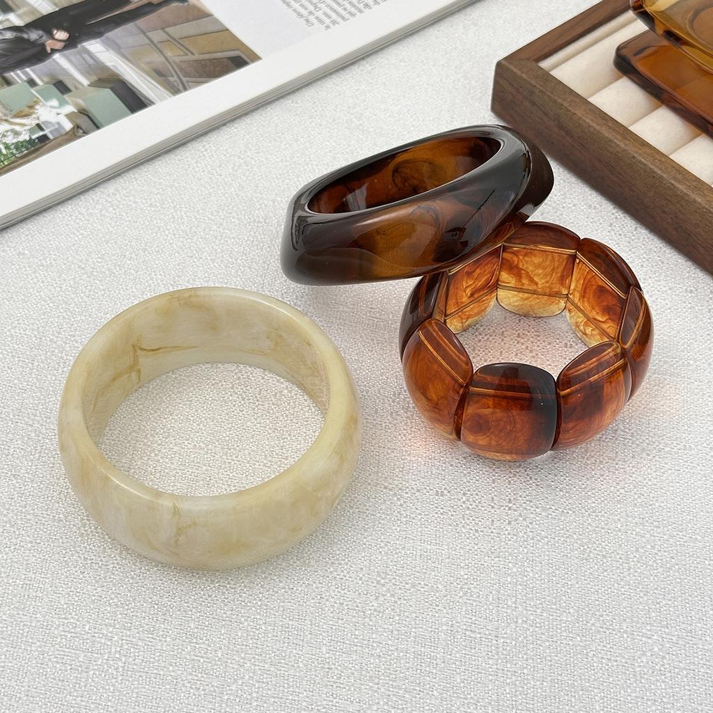 Maillard Style Smudged Acrylic Oval Bracelet, Exaggerated Special-shaped Resin Splicing Bracelet
