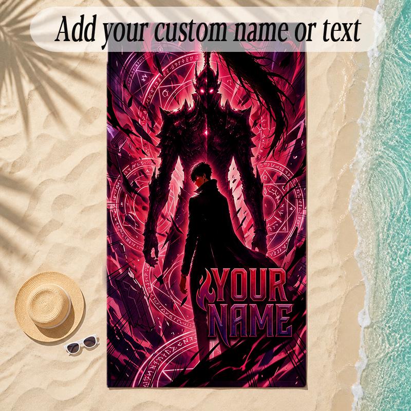 Beach TowelSolo Leveling Custom Name Text Personalized Soft Towel for Beach Pool Indoor Home Decor Gift