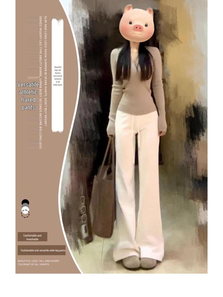 Women's High-Waisted Fleece-Lined Micro-Flare Sweatpants - 2025 Spring/Autumn/Winter Collection: Slimming, Casual, Thickened Flare Pants.