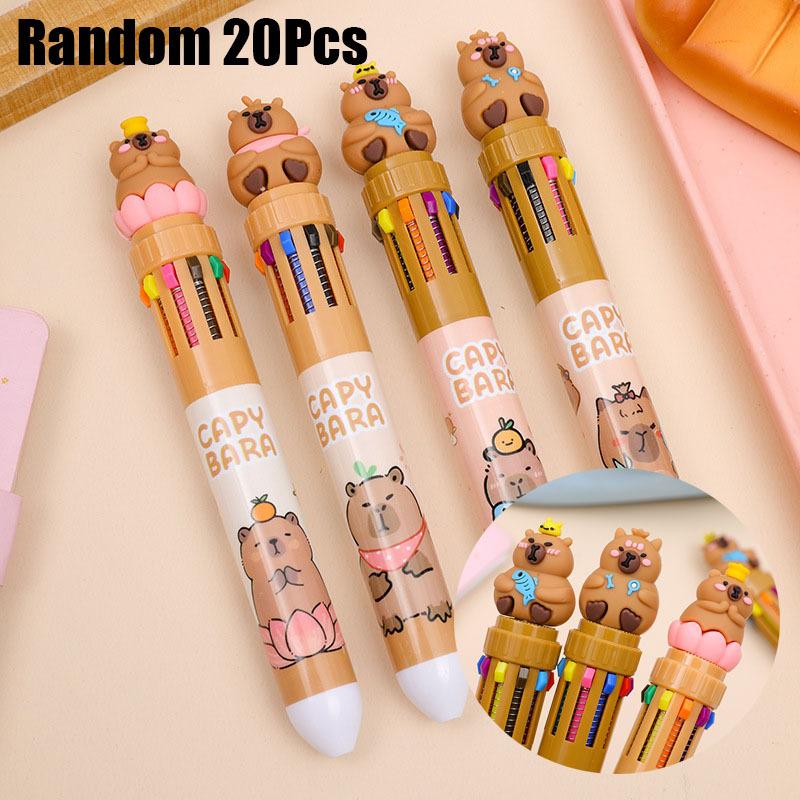 

2PcsCartoon 10 Color Ballpoint Pens Cute Chilled-out Capybara Colored Pen Student Press Pen School Office Writing Supplies Random style 2cs