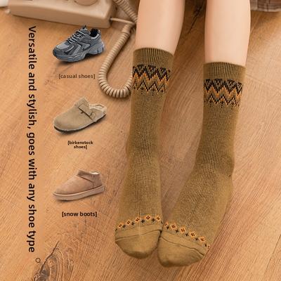 Herbst und Winter Damen Karierte Socken Retro Mode Wadenhoch, Schweißabsorbierend und Atmungsaktiv Wolle
