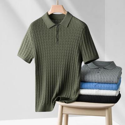 Short Sleeve Slim Fit Cable Knit Cotton Polo - Hong Kong Style