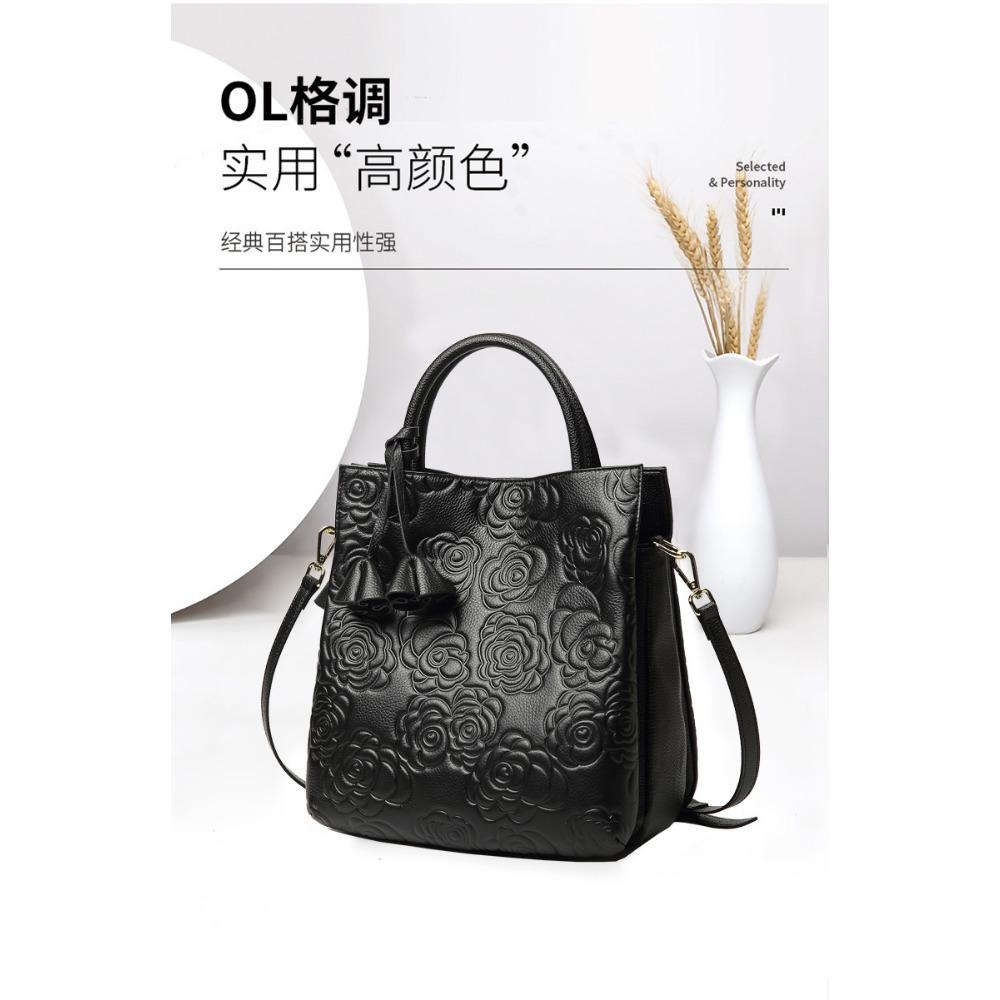 Genuine Leather Women's Bags Genuine Cowhide Bags Camellia Handbags Large Bags One Shoulder Messenger Bags