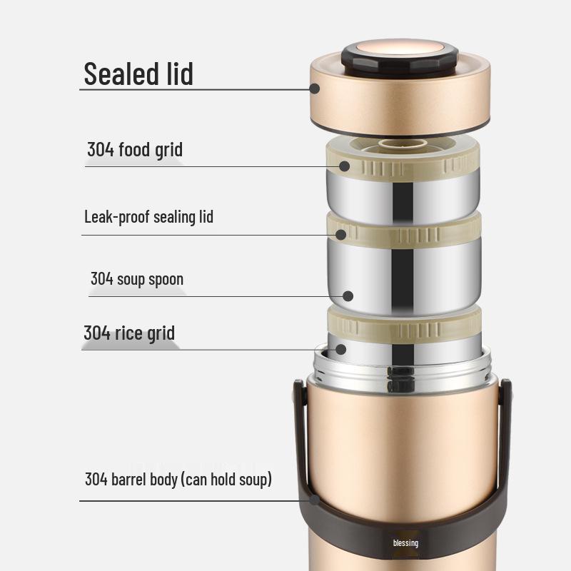 Three-Layer Insulated Stainless Steel Lunch Box - Large Capacity, Portable, Compartmented Container for Students and Office Workers