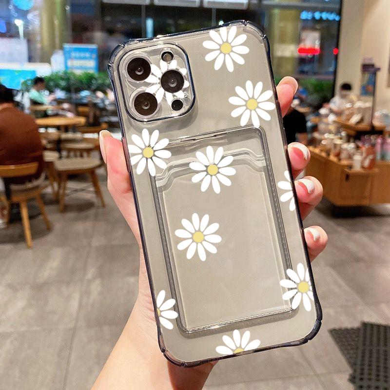 For iPhone 14 Pro Max Case Daisy Flower Clear Phone Case For iPhone 11 12 13 15 16 XS XR X 7 8 Plus Wallet Card Bag Holder Cover