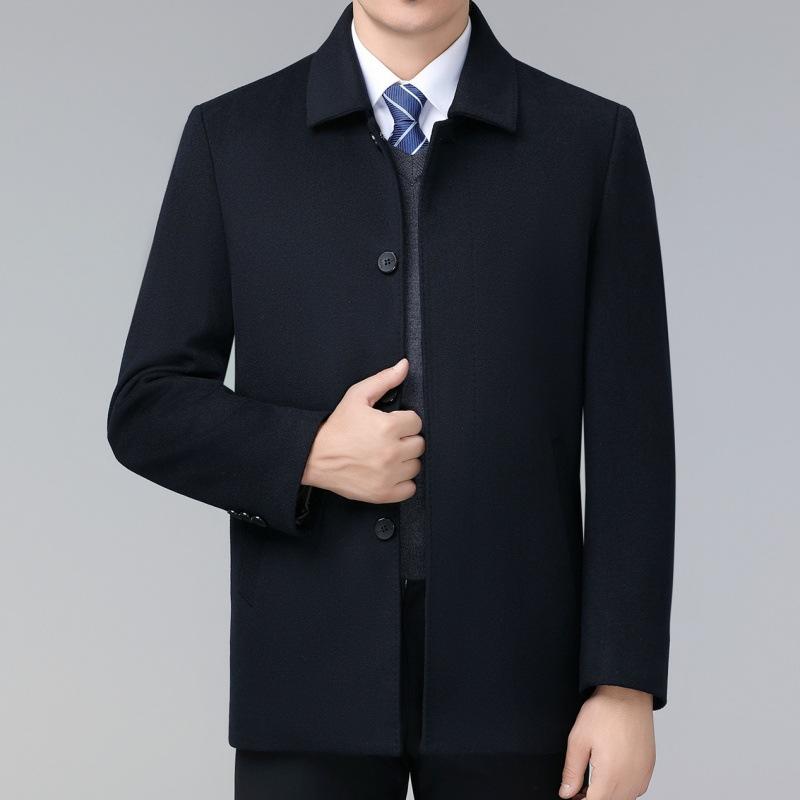 New winter cashmere coat for men, medium and long, removable down liner lapel top, middle-aged and elderly pure wool coat