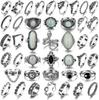 Women's 42 Pcs Vintage Silver Knuckle Rings Set for Women, Chunky Colorful Stone Rings Aesthetic Snake Grunge Stackable Gothic Ring Adjustable Y2K Pu