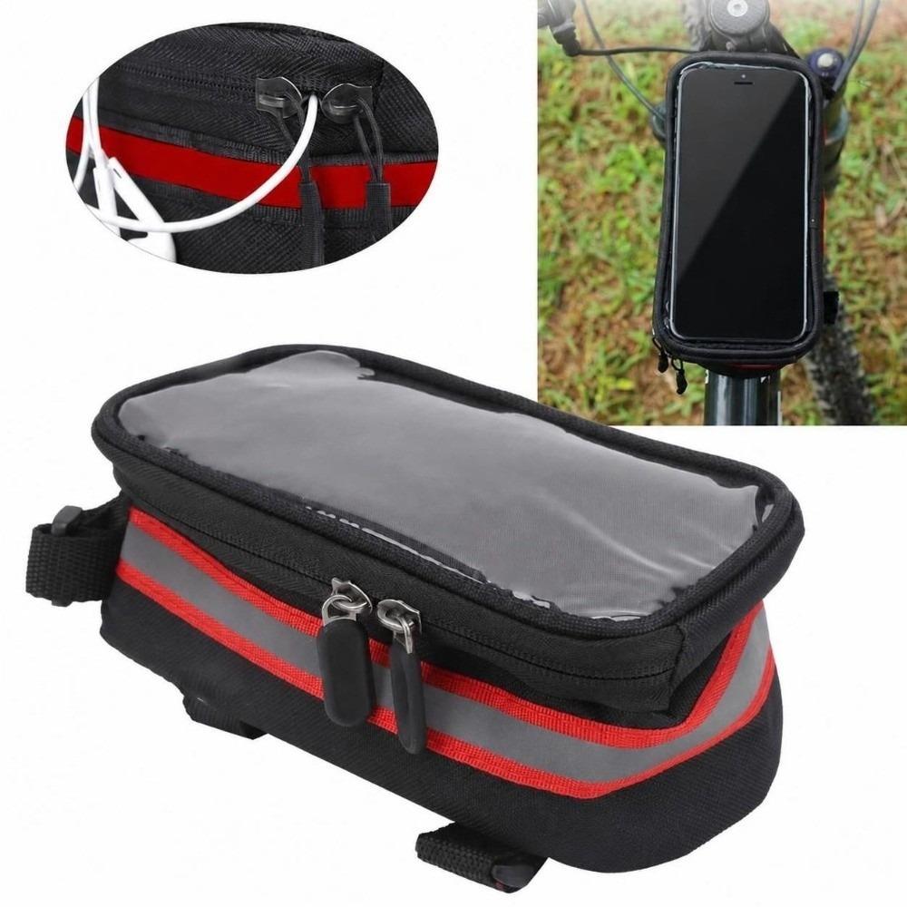 Easy Installation Bicycle Phone Bag 600D Nylon , TPU Bike Top Tube Bag  Mountain Bike Riding