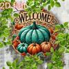 Round Aluminum Pumpkin Fall Sign, 2D Flat Welcome Plaque, Rustic Autumn Wall Art, Weather Resistant Metal Decor for Home