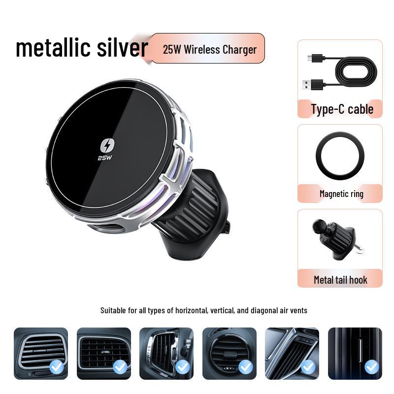 Universal 25W Magnetic Wireless Car Charger with Cooling & Heat Dissipation for Navigation and Phone Holder