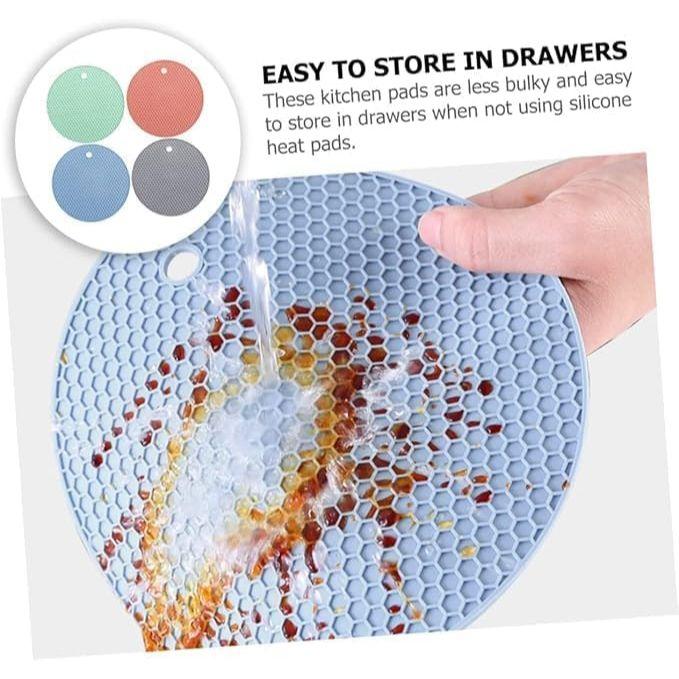 4 PCS Silicone Trivet Mats Heat Resistant Non-Slip Hot Pads for Kitchen | Multi-Functional Pan Protectors (Grey | Orange | Green | N Blue)