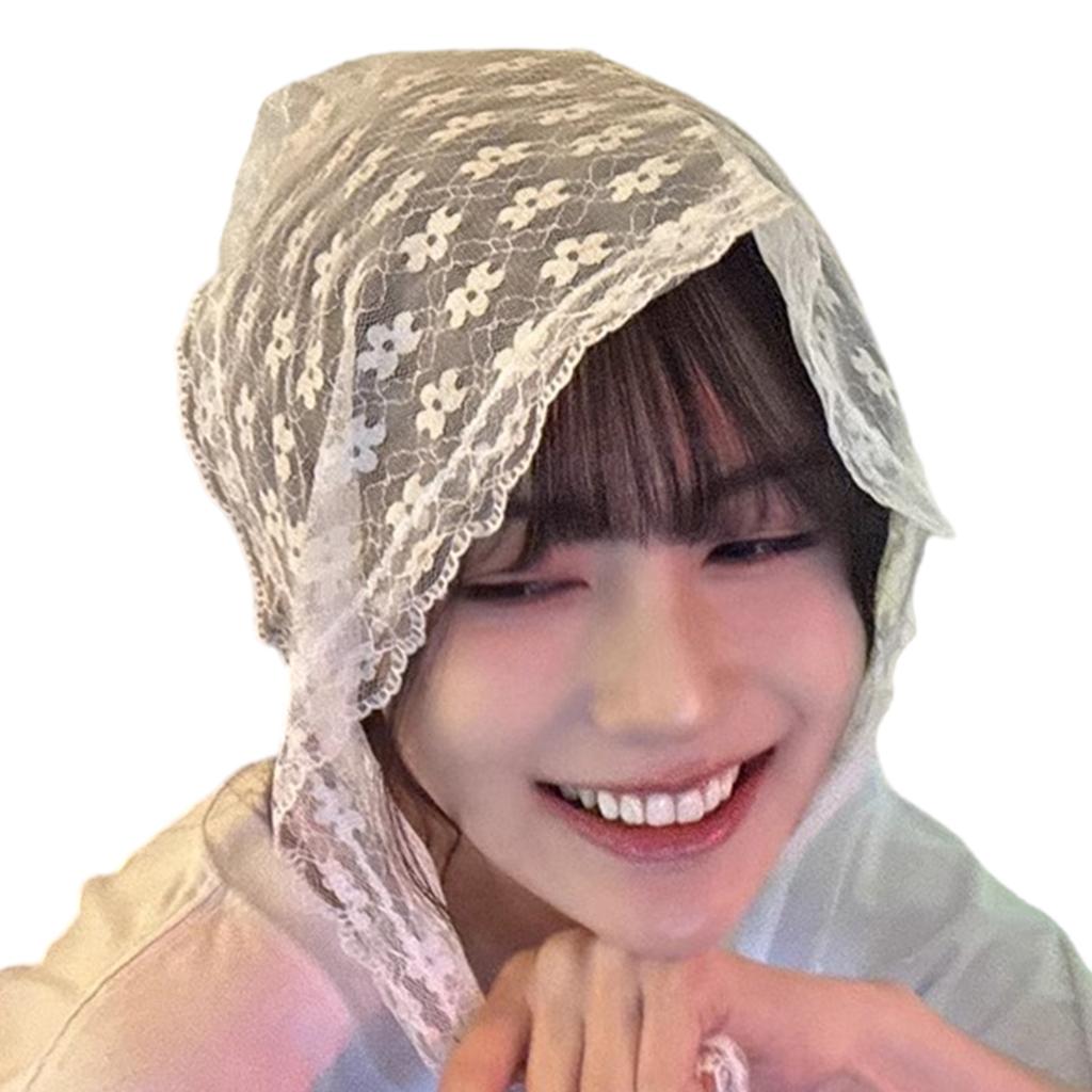 Adjustable Lace Hair Scarf For Women Soft Fabric Head Wrap Accessory White Elegant Style 80cm Multi Purpose
