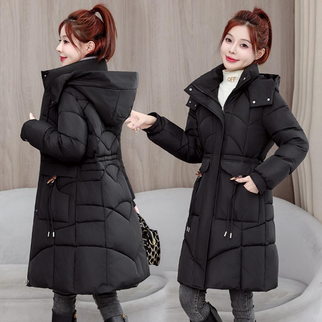 Women's Down Coats - Winter Women's Mid-length Waist Cinched Thickened Warm Cotton Padded Jacket Casual Outwear