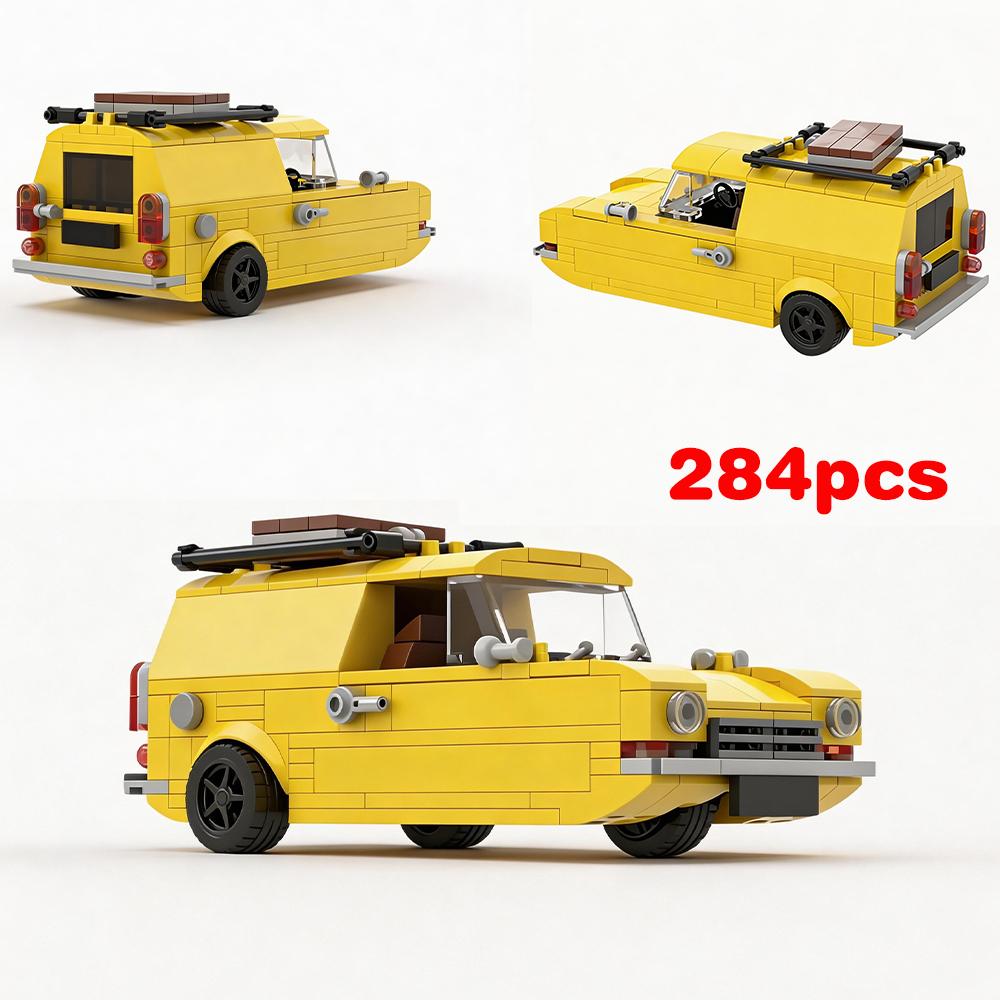 284PCS Classic Retro Van Building Blocks, Vintage British Car Model with Roof Rack, MOC Bricks for Fans Collection Birthday