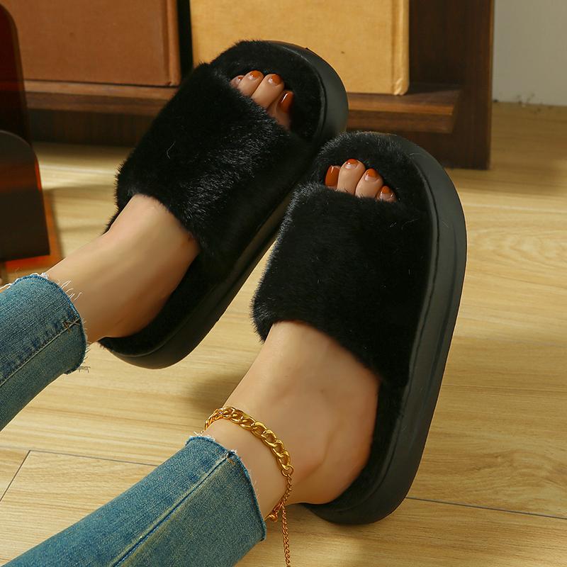 Fashion Fluffy Women's Slippers Home Winter Luxury Design Woman Shoes Flat Fashion Fuzzy Fur Slides Casual Indoor Elegant Plush Footwear