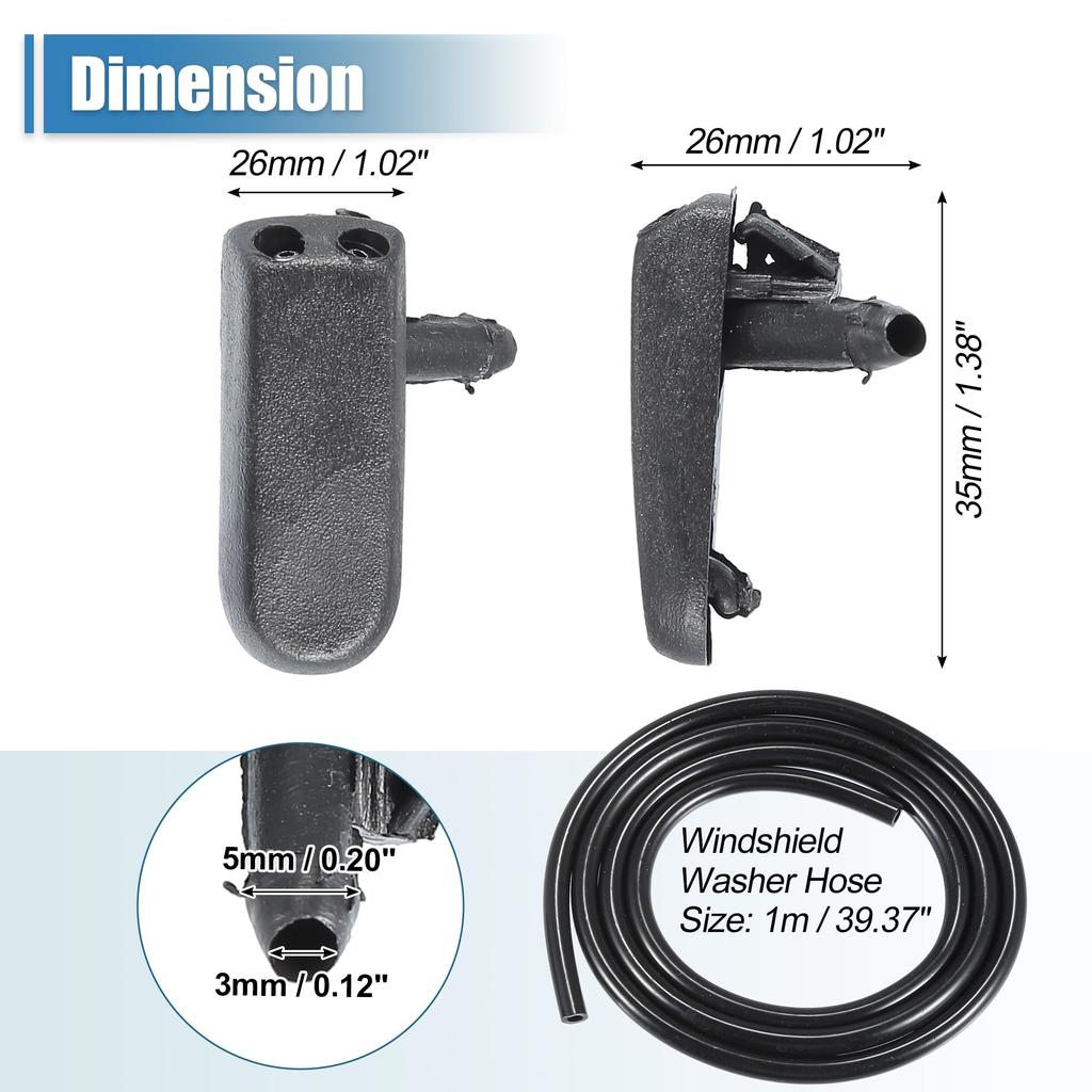 uxcell Windshield Wiper Washer Nozzle, Jet, 1 M Windshield Washer Hose Included, Compatible