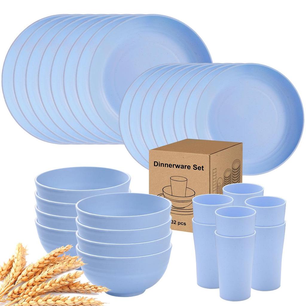Eco-Friendly Wheat Straw 24-Piece Dinnerware Set: Plates, Bowls, Cups & Cutlery