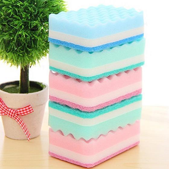 4Pcs Thick Wavy Antibacterial Kitchen Sponge Brush Scouring Pads Dish Towels