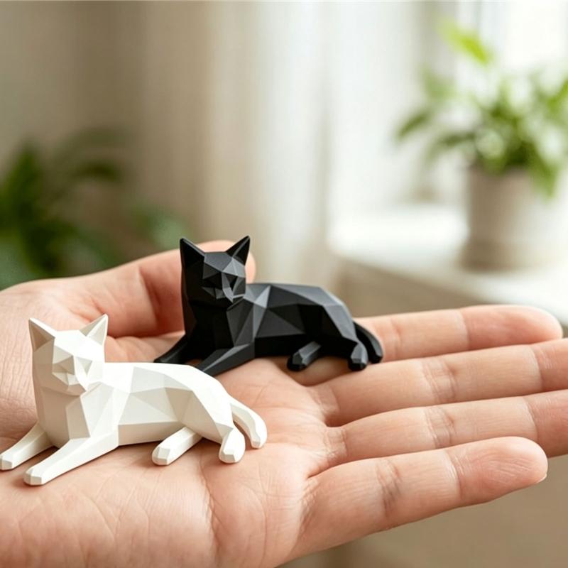 Figurine de Chats Géométriques Imprimée en 3D pour Décoration de Bureau, Accent de Table, Sculpture d'Animal pour Étagères, Tables Basses et Tables de Chevet