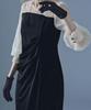 Draped Long Occasion Black x Size M [etoll] I-Line Dress, Sleeve, Dress, Beige,