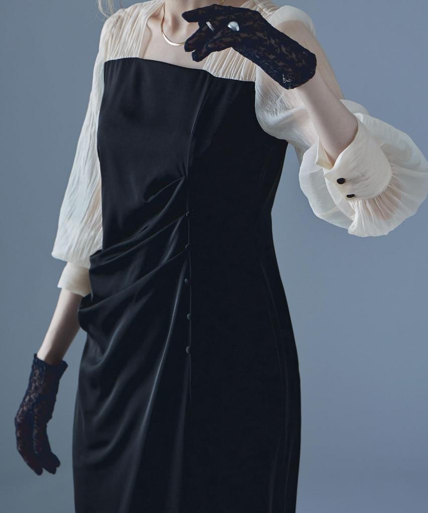 Draped Long Occasion Black x Size M [etoll] I-Line Dress, Sleeve, Dress, Beige,